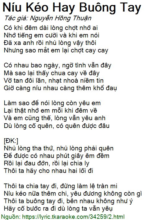 Niu keo hay buong tay lyrics